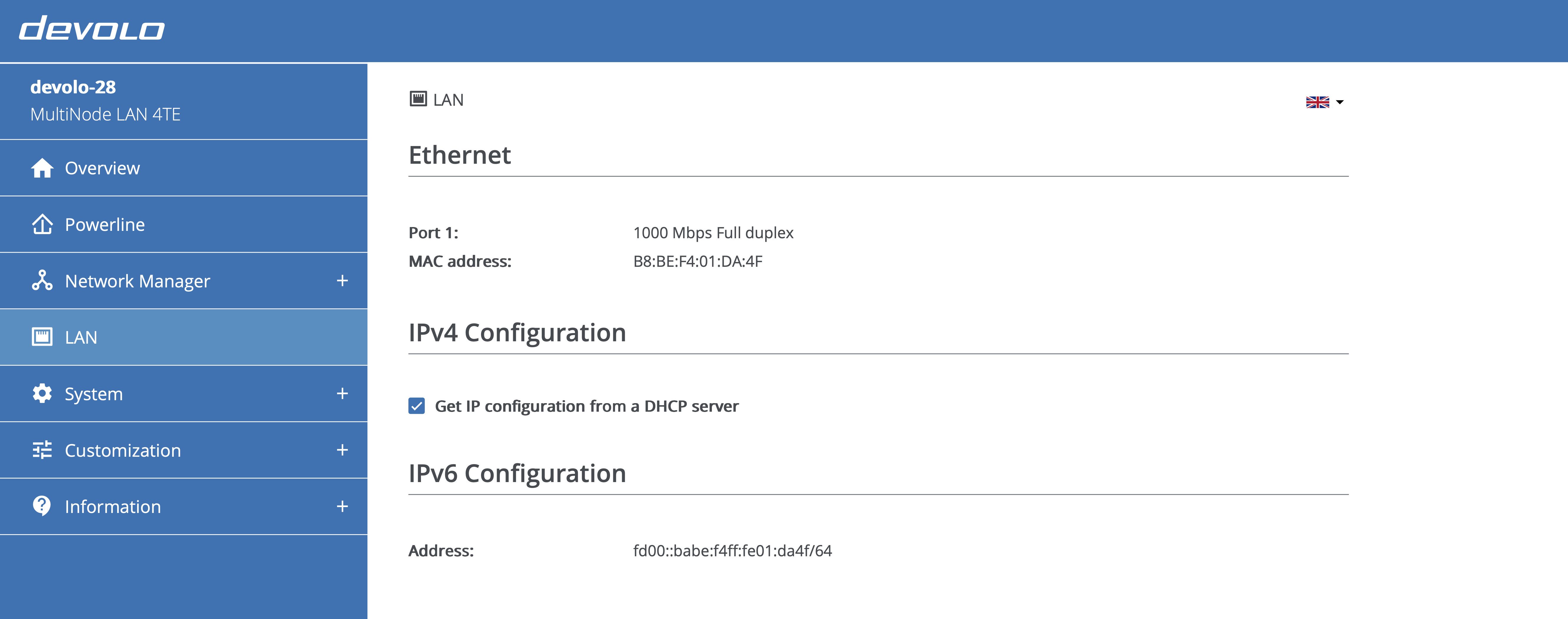 Web interface: LAN