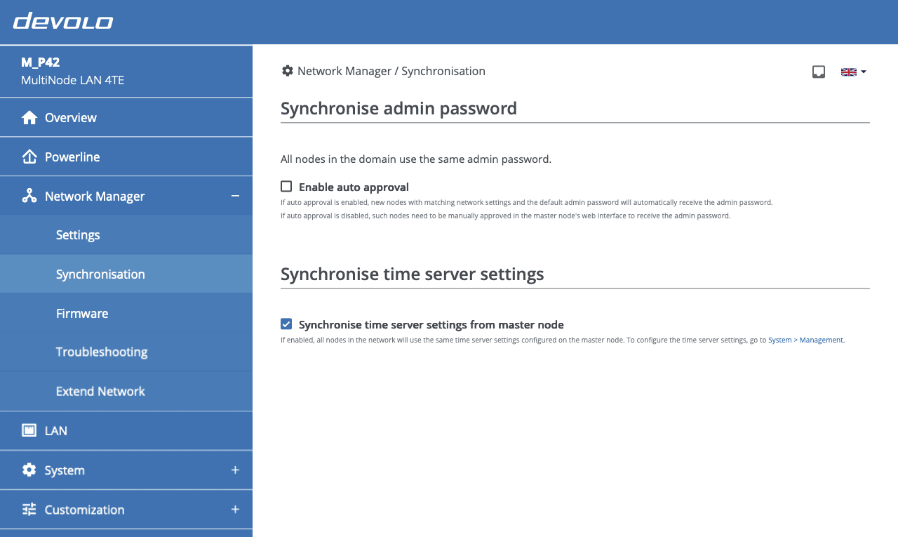 Web interface: Network Manager Sync Password