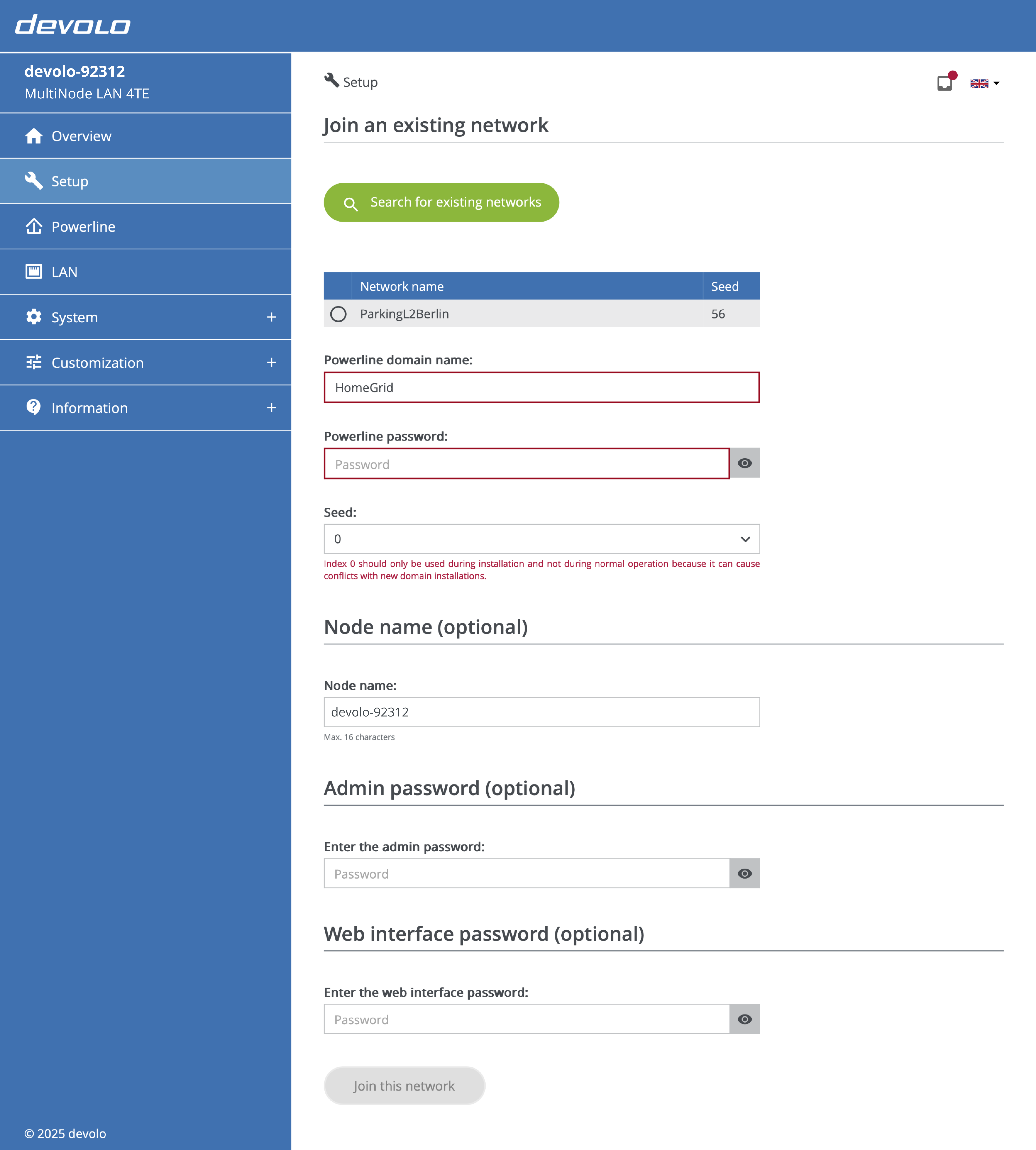 Join an existing network by providing its credentials