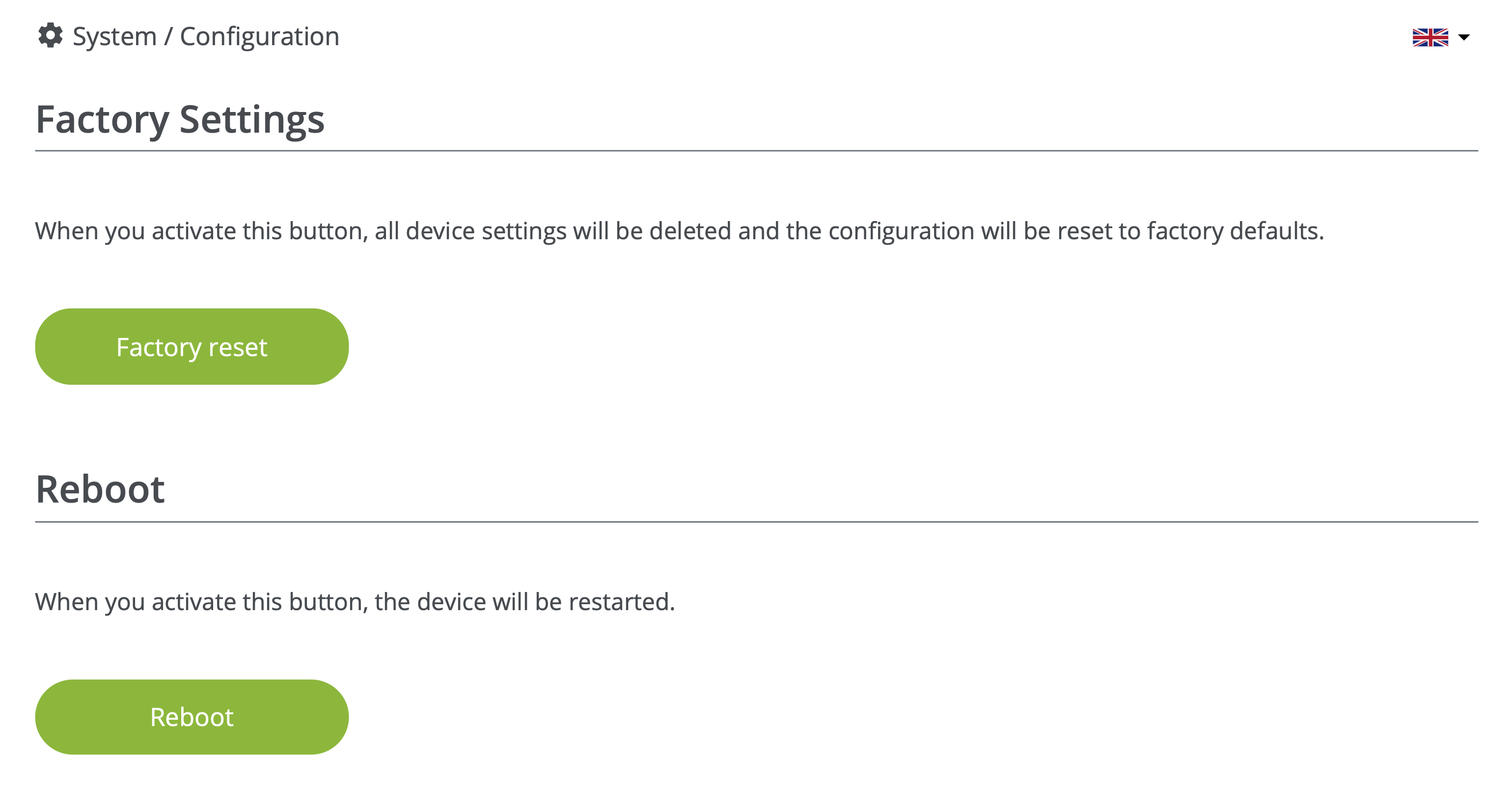 Web interface: System > Configuration