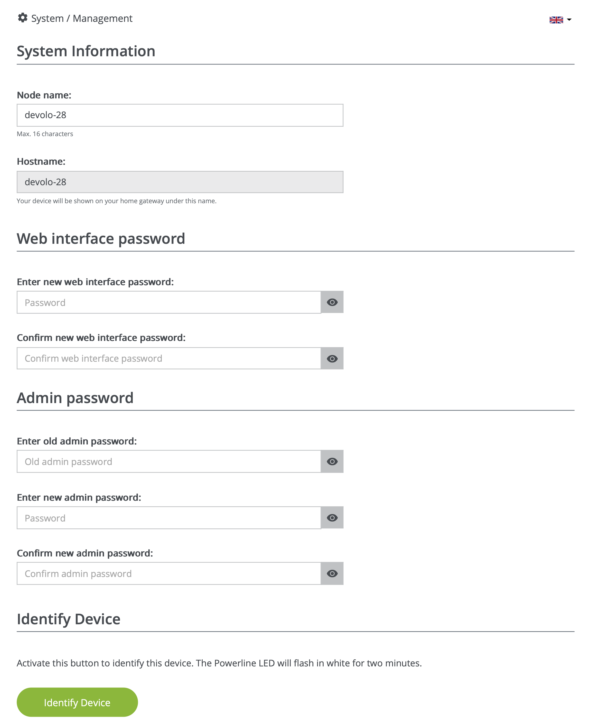 Web interface: System > Management