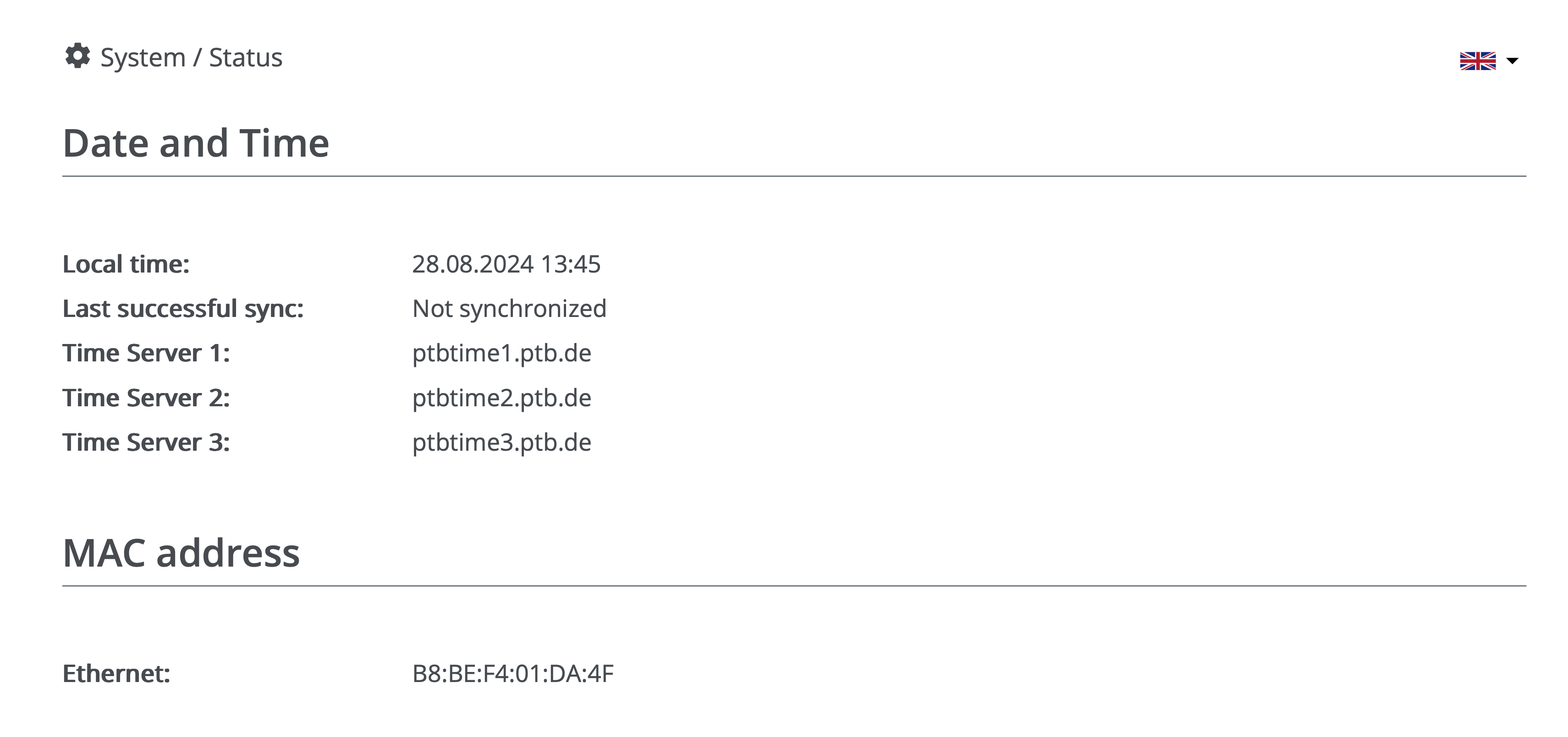 Web interface: System > Status